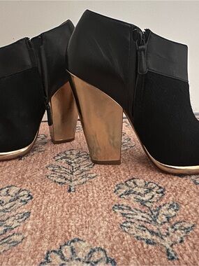 Cole Haan Sophie Genuine Leather and Calf Hair Black Ankle Boots with Gold Heel